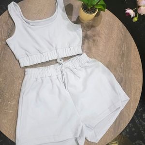 Solid Tank Top 2 Pieces Tie Waist Short Lounge Set